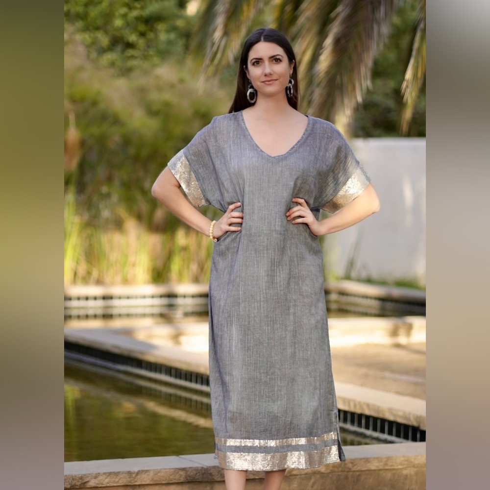 NWT Dolma Kaftan Dress with Metallic Accents OS